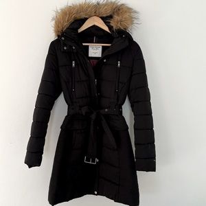Long Black Puffer Coat - S